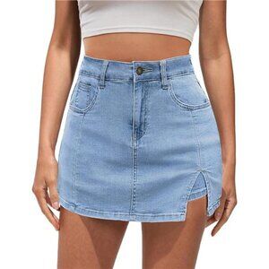 Womens High Waisted Denim Skort with Shorts Slit Stretchy Summer Casual Y2K Skir